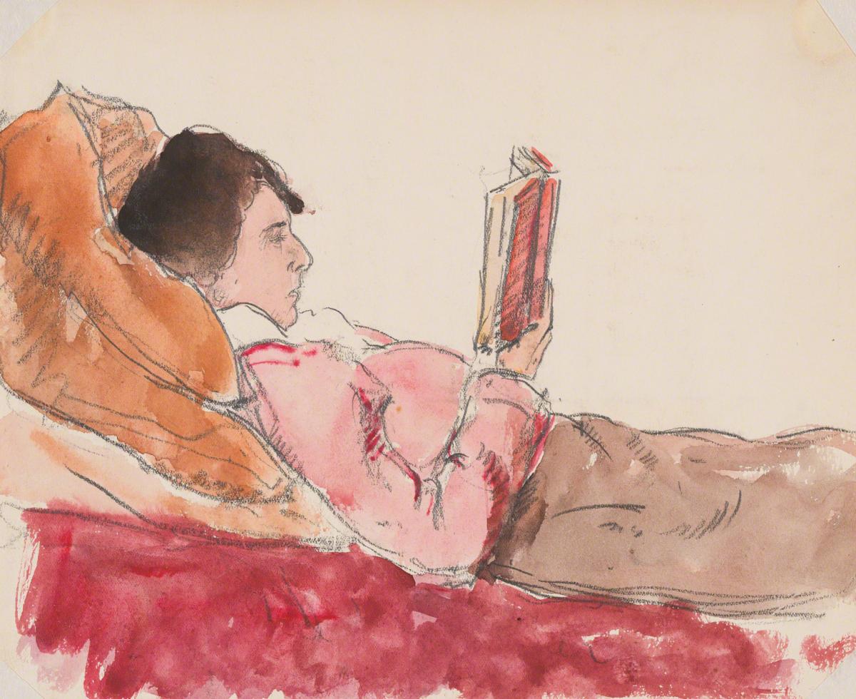 Gifford Beal, Supine woman reading, c. 1910-c. 1920.