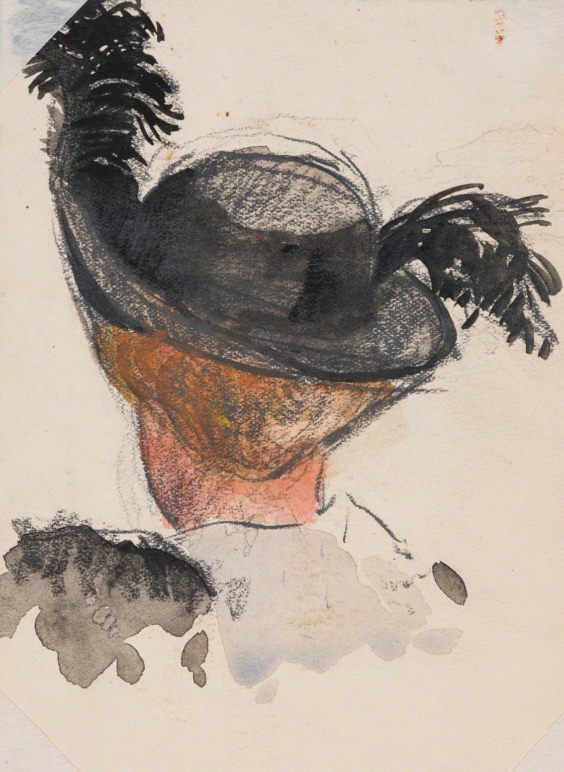 Gifford Beal, Head of woman in black hat seen from behind, c. 1910-c. 1920.