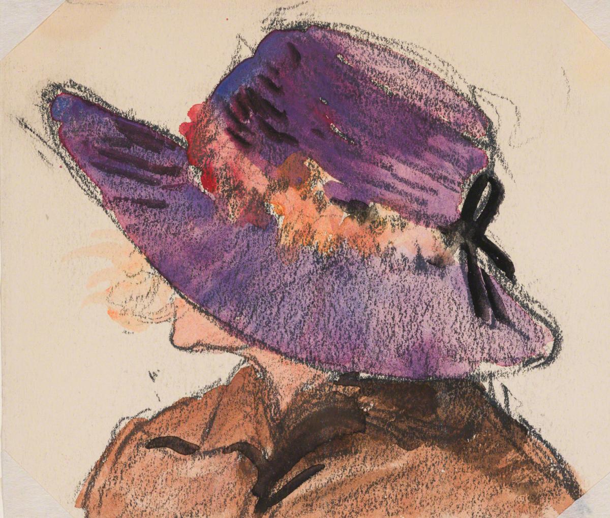Gifford Beal, Woman's profile masked by her purple hat, c. 1910-c. 1920.