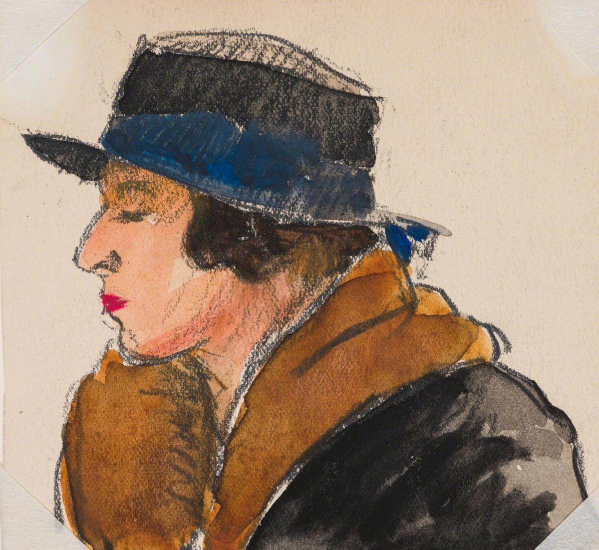 Gifford Beal, Profile of woman in black hat, c. 1910-c. 1920.