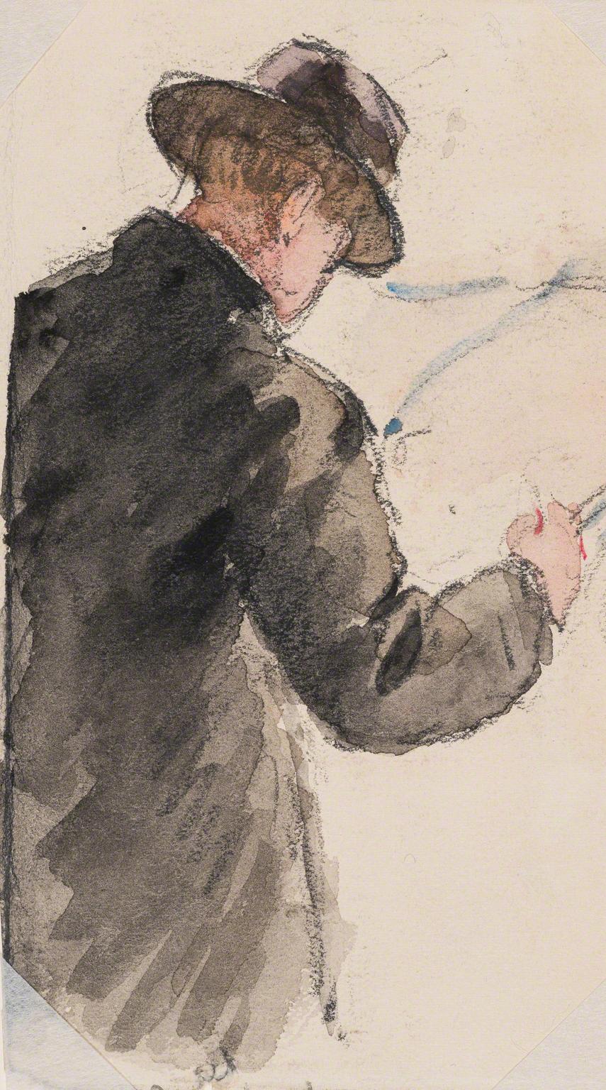 Gifford Beal, Man reading newspaper seen from behind, c. 1910-c. 1920.