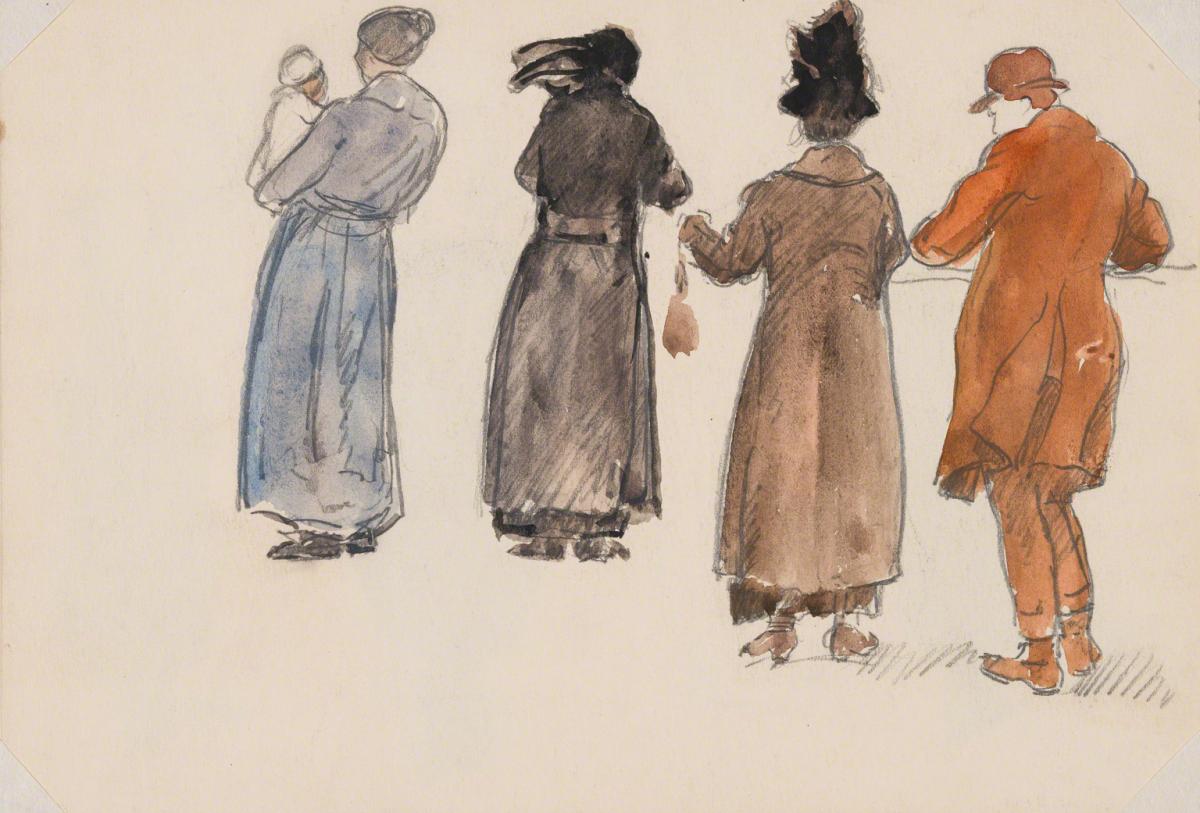 Gifford Beal, Three women (one holding infant) and man seen from behind, c. 1910-c. 1920.