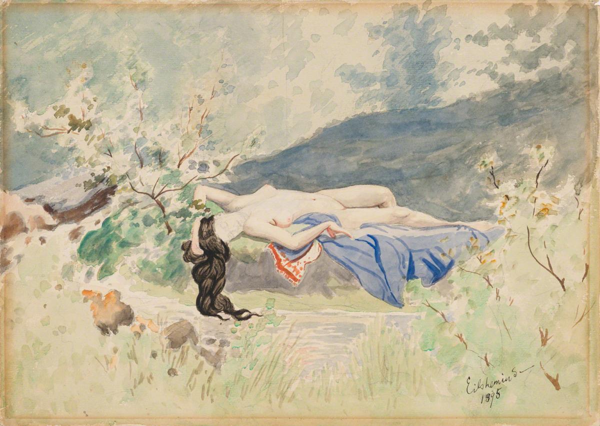 Louis Michel Eilshemius, Reclining Nude by Stream, 1895.