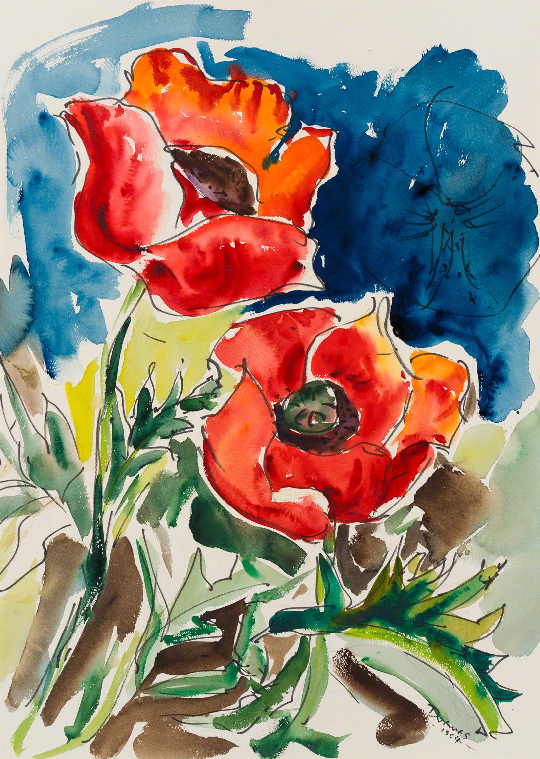 Werner Drewes, Two Red Poppies, 1964.