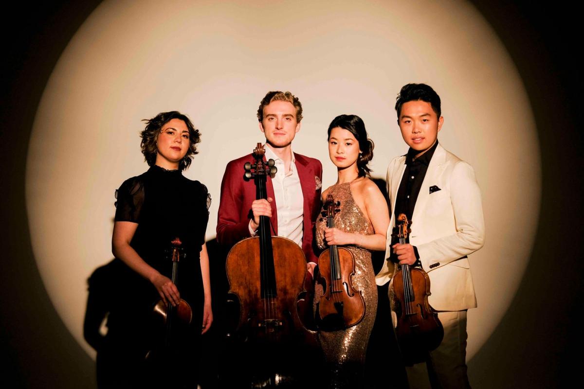 Viano Quartet standing in a spotlight