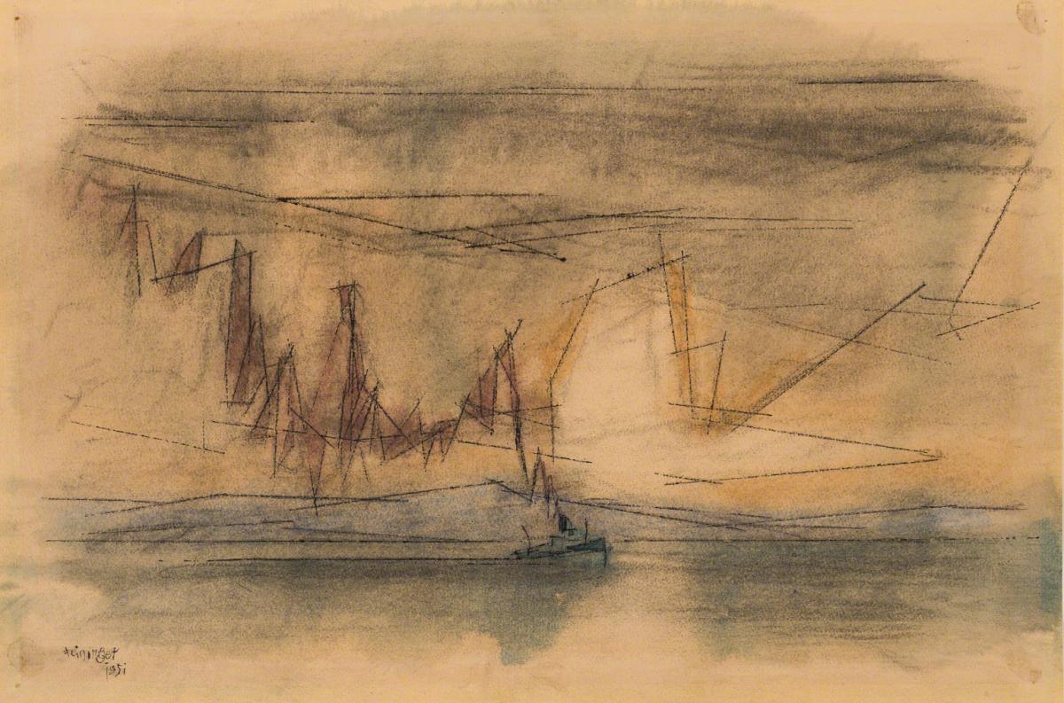 Lyonel Feininger, Steamers with Smoke Banner, 1951.