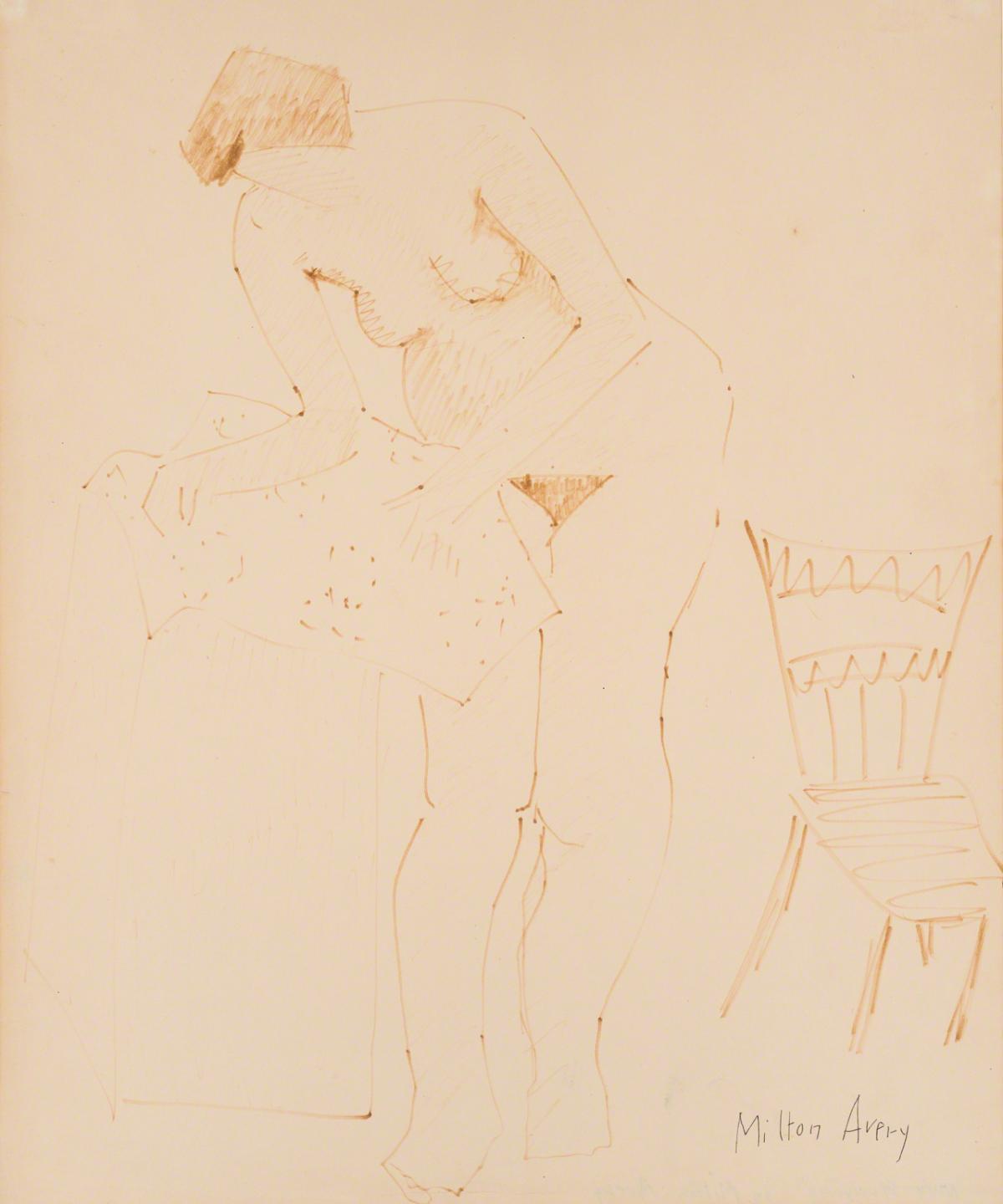 Milton Avery, Standing Nude Studying with Chair, not dated.