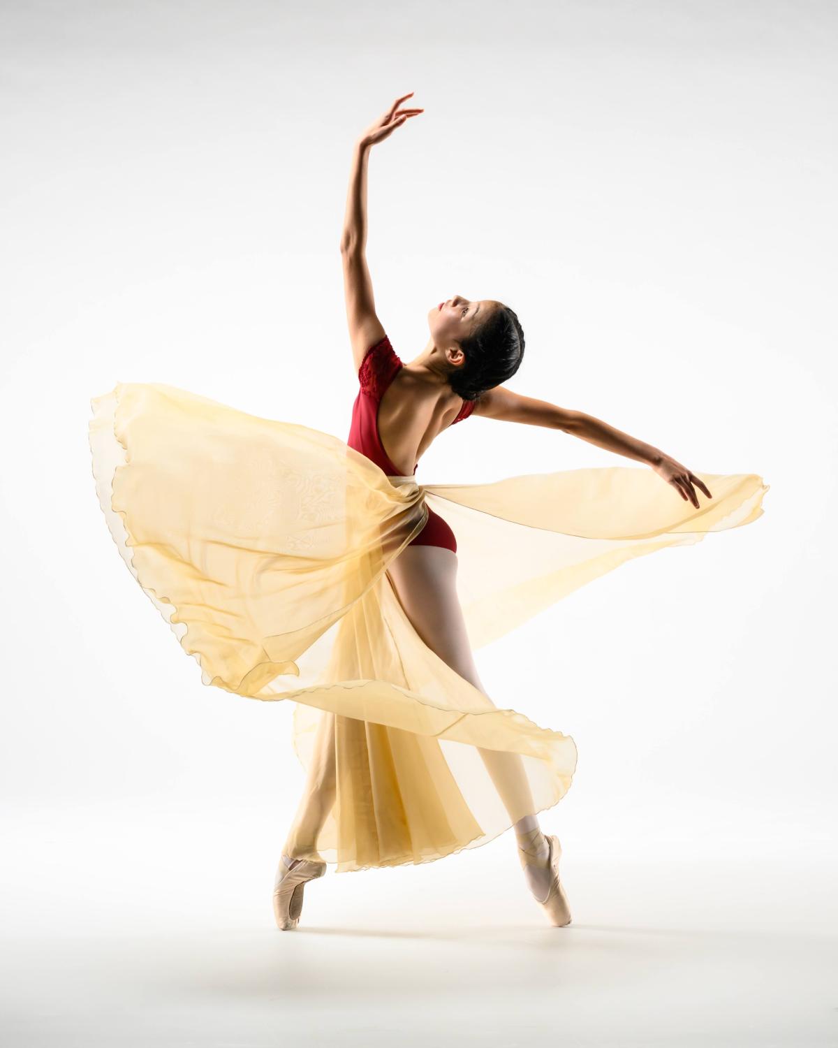Ballet dancer posing on white background
