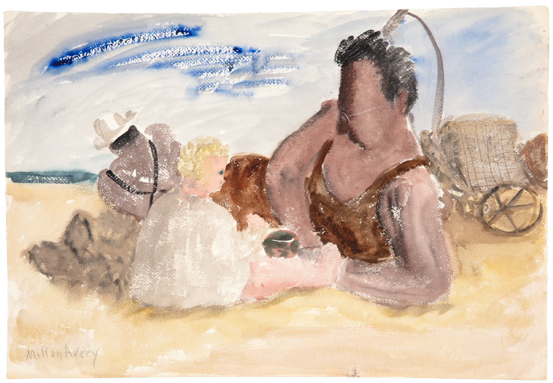 Watercolor of people on a beach