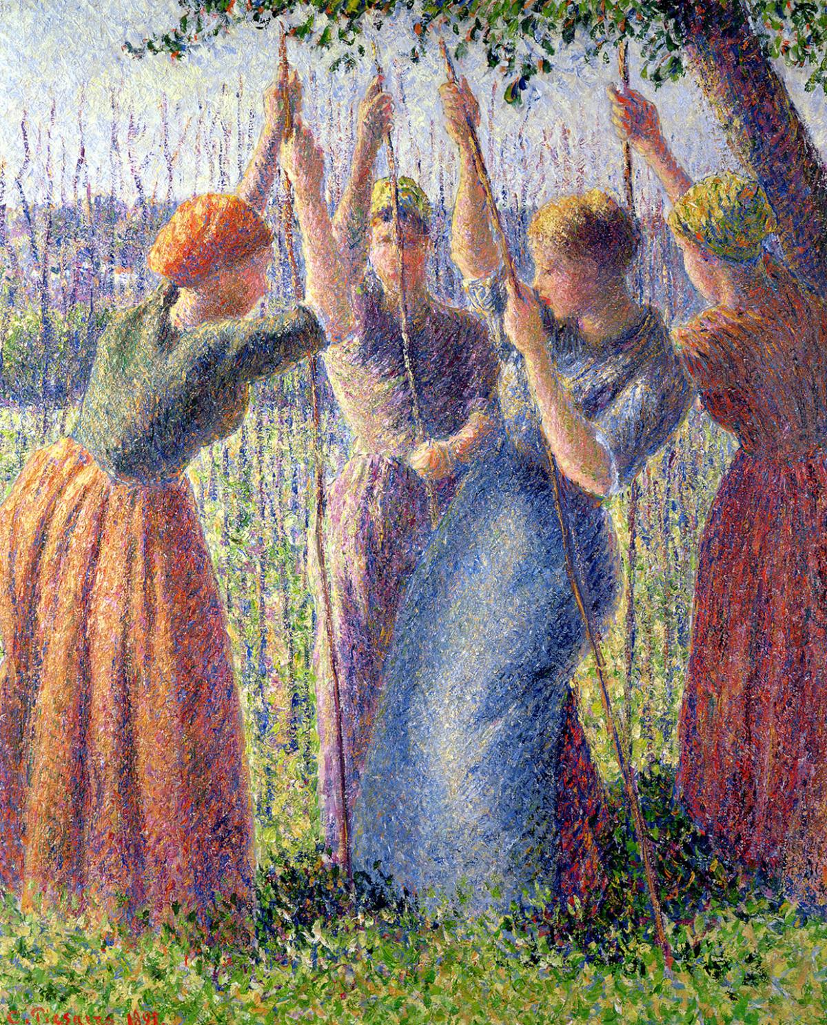 Camille Pissarro, "Peasant Women Planting Poles in the Ground," 1891