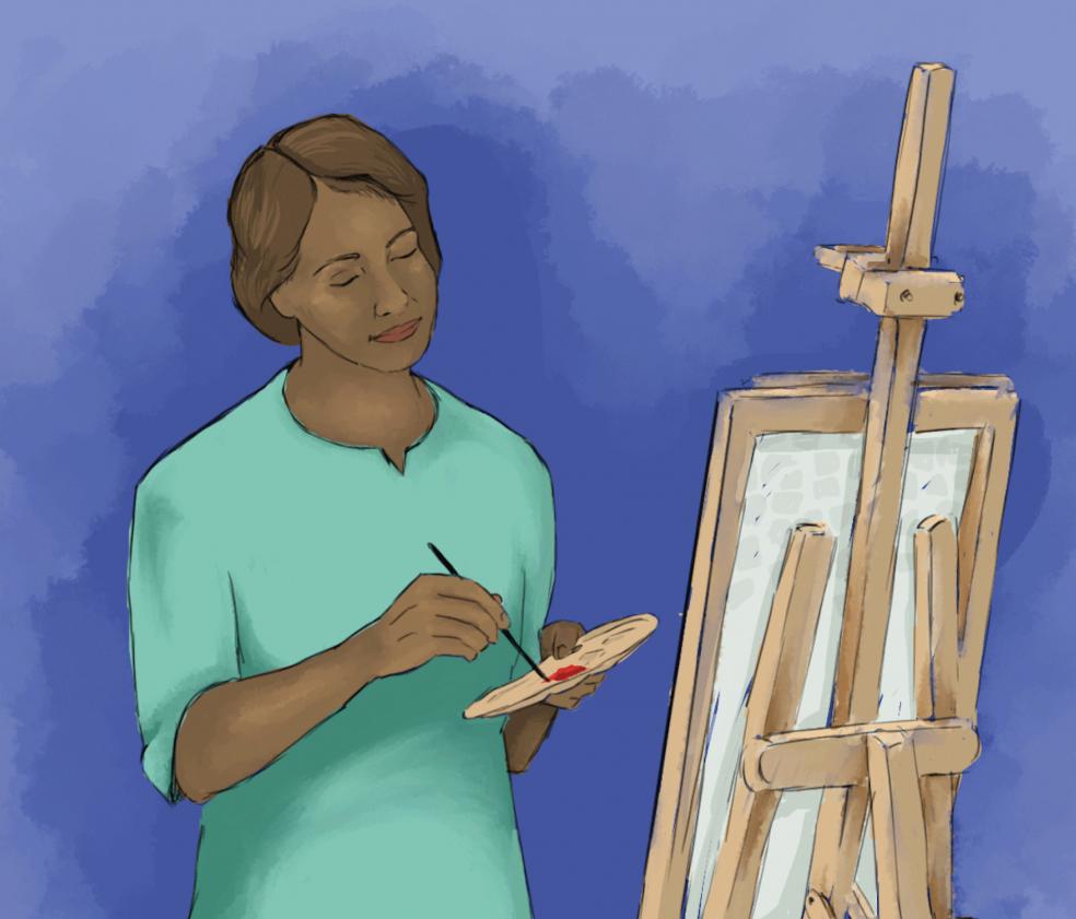 Illustration of a woman painting at an easel