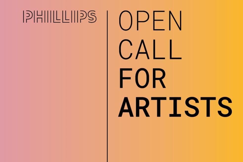 Open Call for Artists promo on yellow and pink gradient background