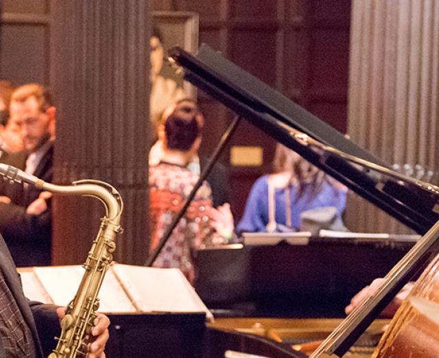 Musicians performing in the museum