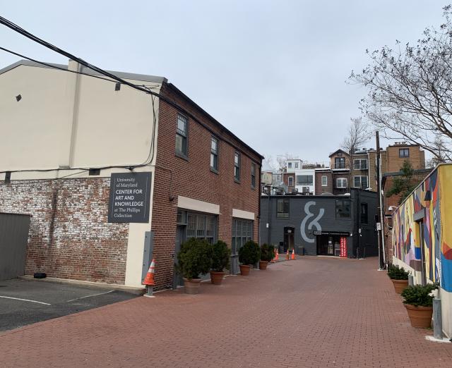 Photograph of exterior of Hillyer Court with the UMD Center for Art & Knowledge on the left