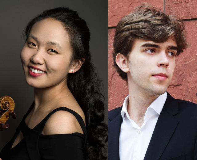 Composite image of violinist Stella Chen and pianist Albert Cano Smit