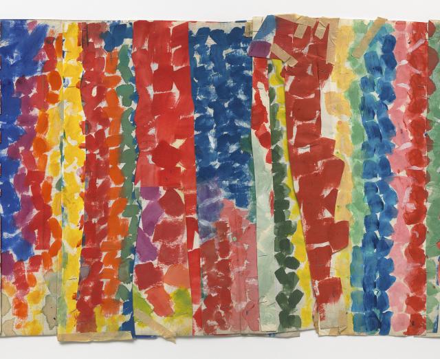 Colorful stripes of broken brushstrokes by Alma Thomas