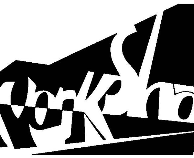workshop logo, in black and white
