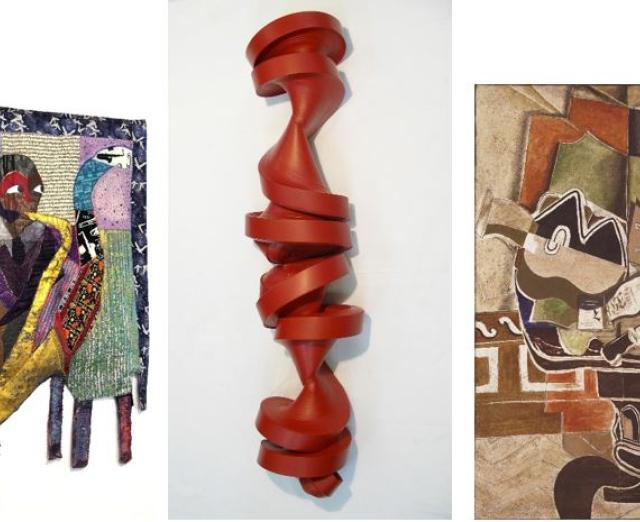 Collage of works by Dindga McCannon, Jae Ko, and Georges Braque
