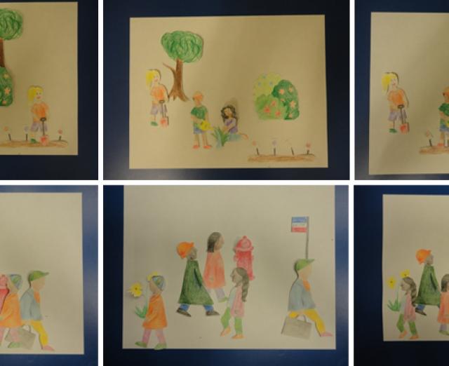 Photograph of several drawings made of cut out figures
