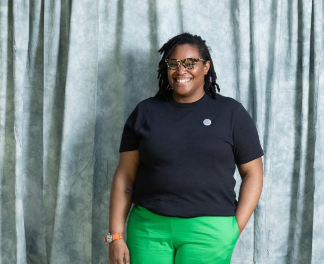 keondra bills freemyn standing and smiling with hand in her pocket