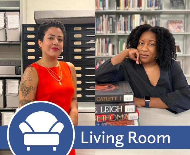 Living Room promo with photographs of Amanda Acosta and Elizabeth Ajunwa