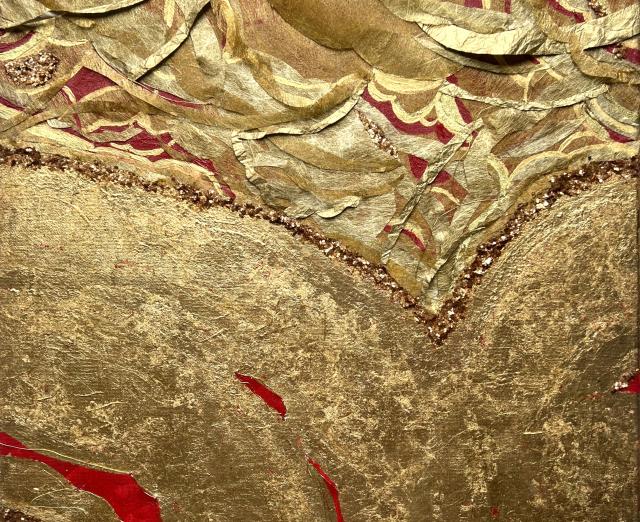 Painting made of gold leaf with abtract shapes