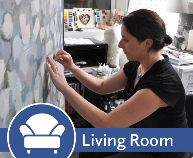 Living Room promo image with Patti working on a painting