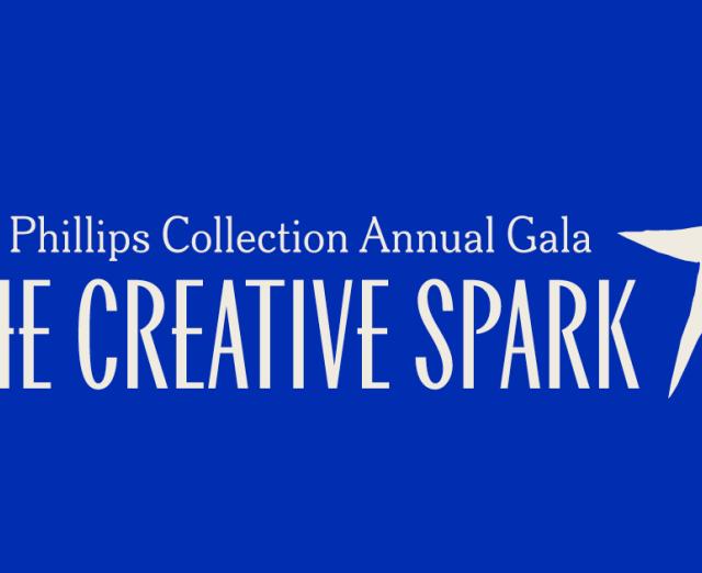 Blue background with white text "The Phillips Collection Annual Gala The Creative Spark" with a white 5-pointed star