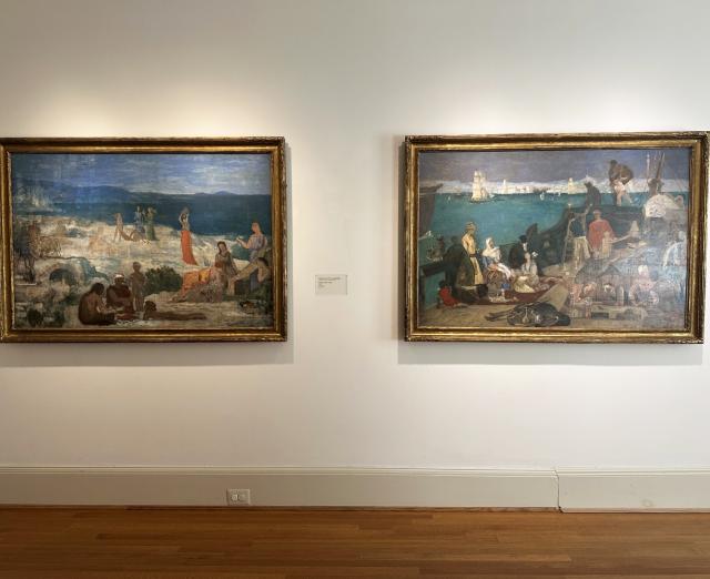 Two paintings by Puvis de Chavannes displayed on a wall next to each other