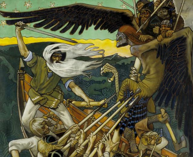 (Finland) Akseli Gallen-Kallela, The Defense of The Sampo, 1896, Tempera on canvas, 48 x 49 3/16 in., Turku Art Museum