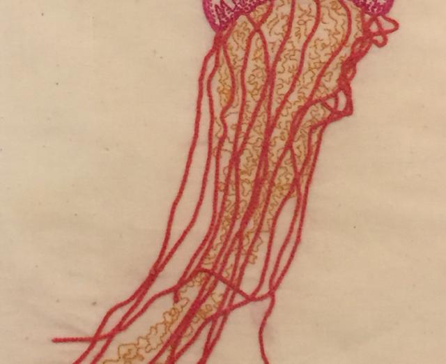 Ashley Meadows, They have been around for at least 565 million years, and probably far longer. And they haven't needed to change their body form or lifestyle in all that time... because they work. 2013, embroidery on cotton 