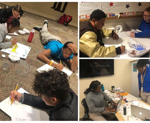 Three photographs of high school students creating #Panel61