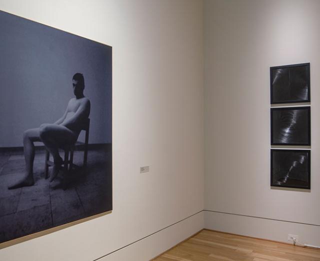 Installation view of the Intersections@5 exhibition, with Jae Ko's Black #22
