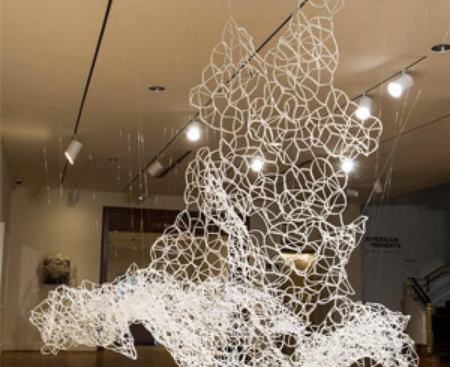 Installation shot of Alyson Shotz's Allusion of Gravity