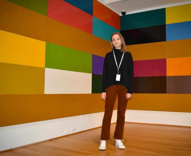 Sierra Humes, photographed by Kabrea Hayman in front of Poul Gernes "Untitled"