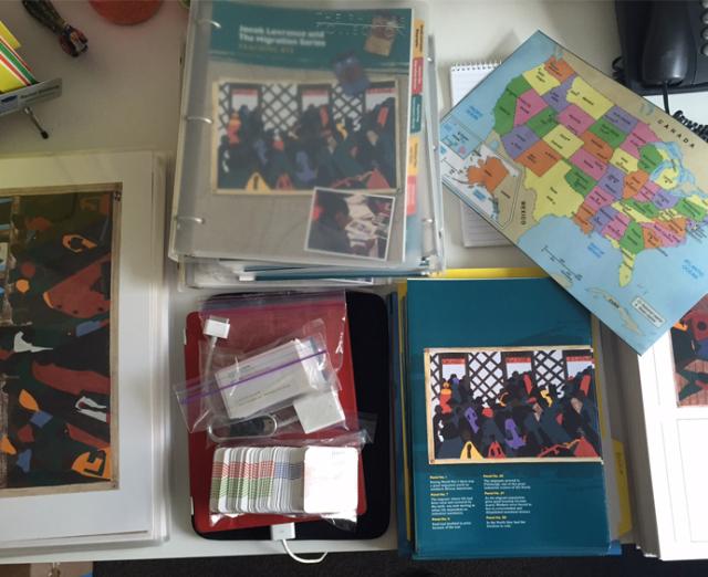 Educator Rachel Goldberg's desk as she packs for a trip to Bosnia.