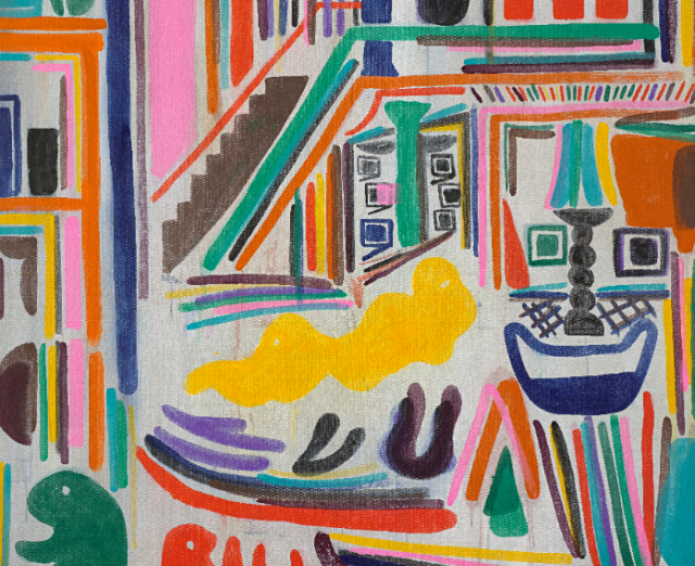 Tal R, The Drawing Class, 2014, Pigment and rabbit-skin glue on canvas, 67 ¾ x 55 ½ in