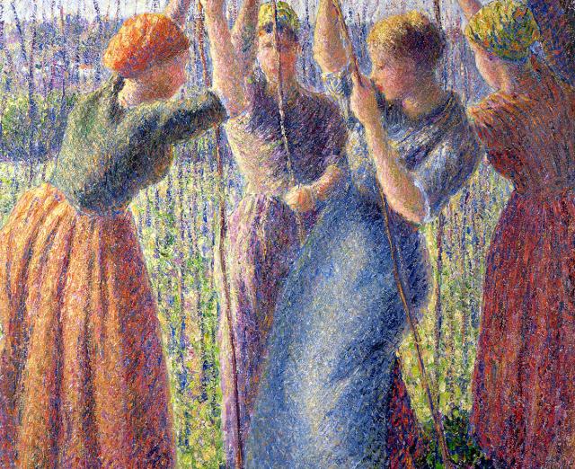 Camille Pissarro, "Peasant Women Planting Poles in the Ground," 1891