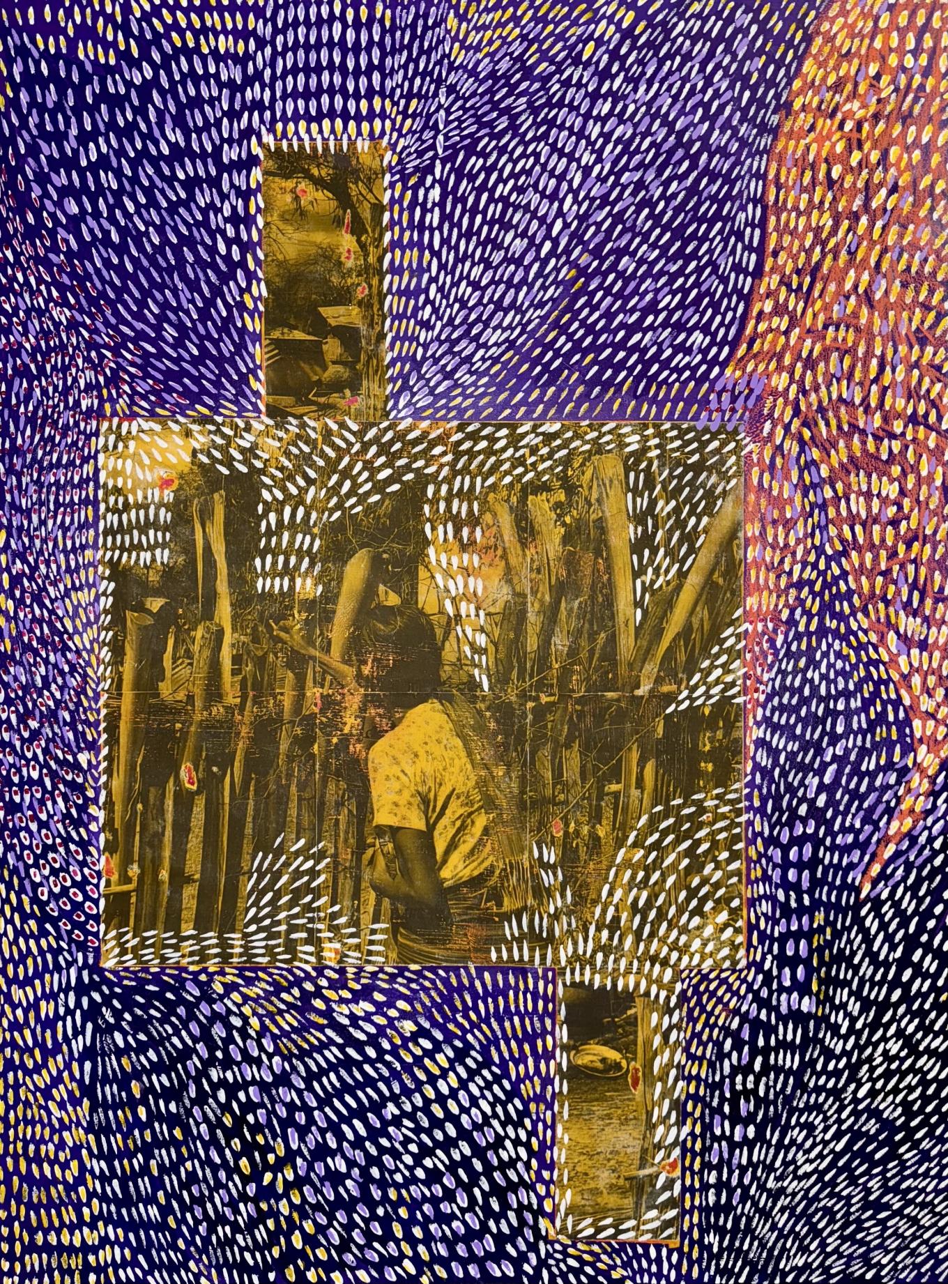 Photo printed on paper, acrylic, oil pastel on canvas