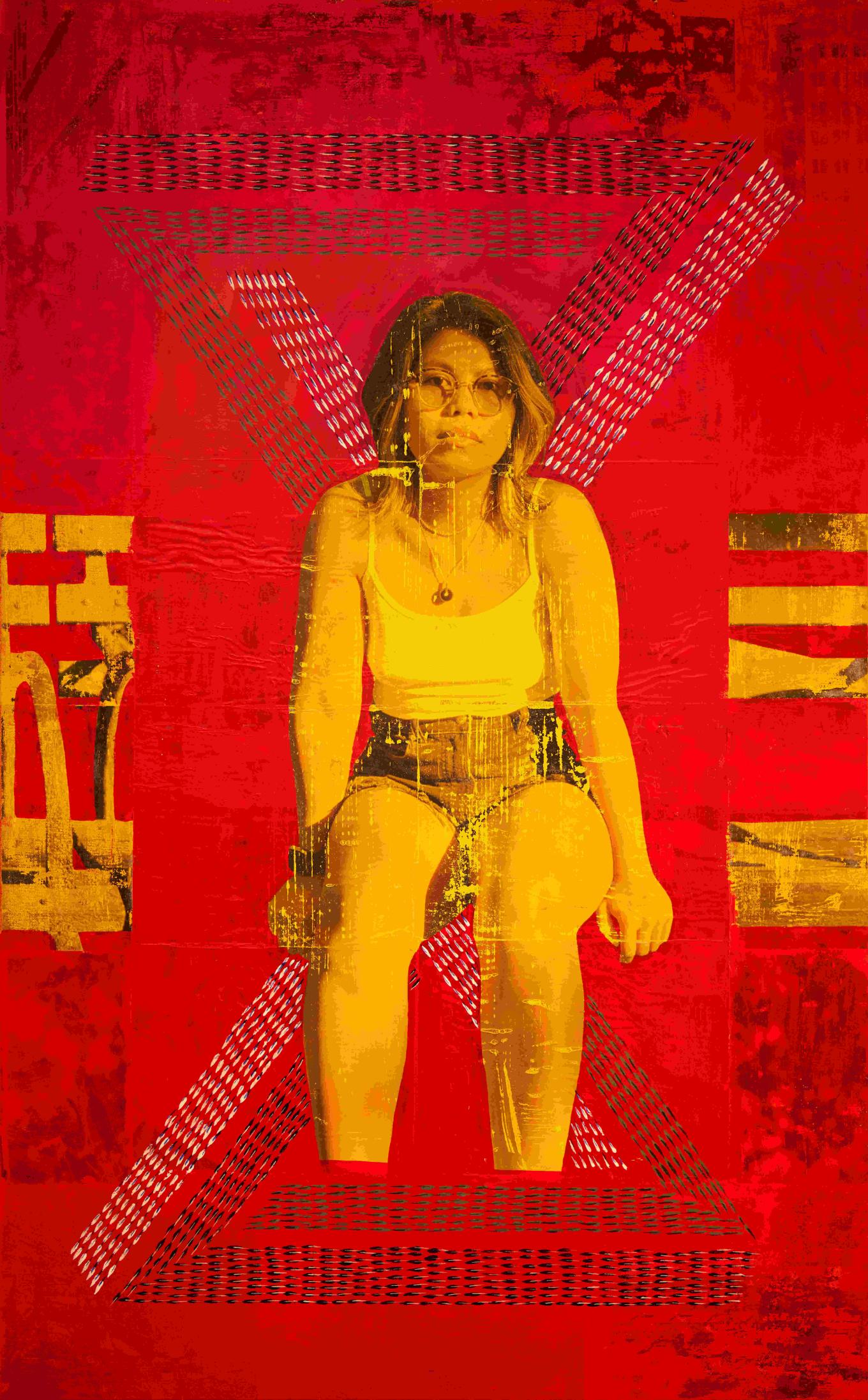 Photo printed on paper, acrylic, oil pastel on canvas