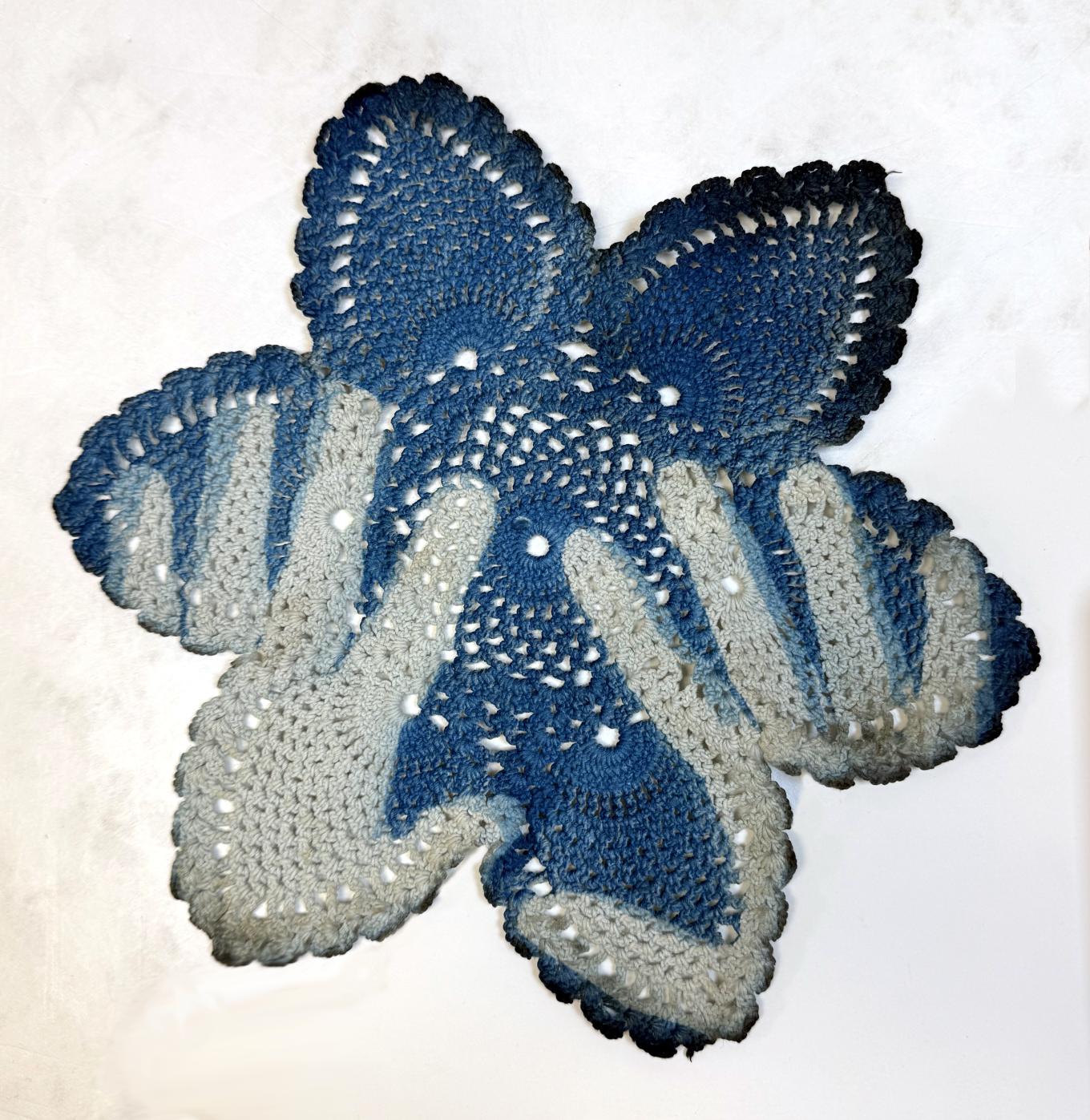 Cyanotype fluid on found lace
