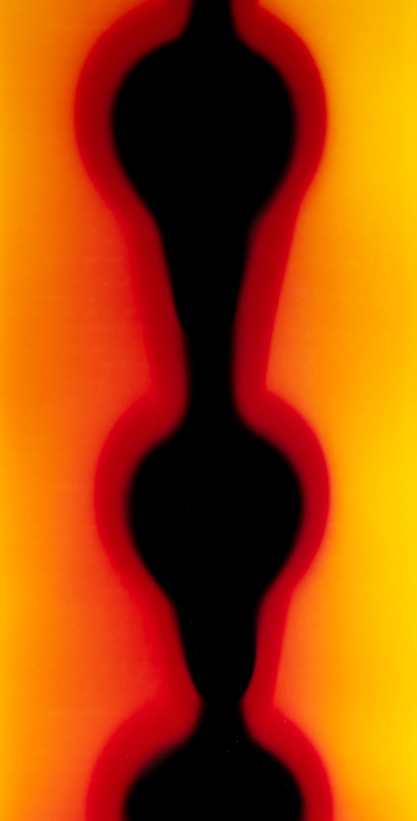 Close-up of, black, yellow, orange, red hue scroll