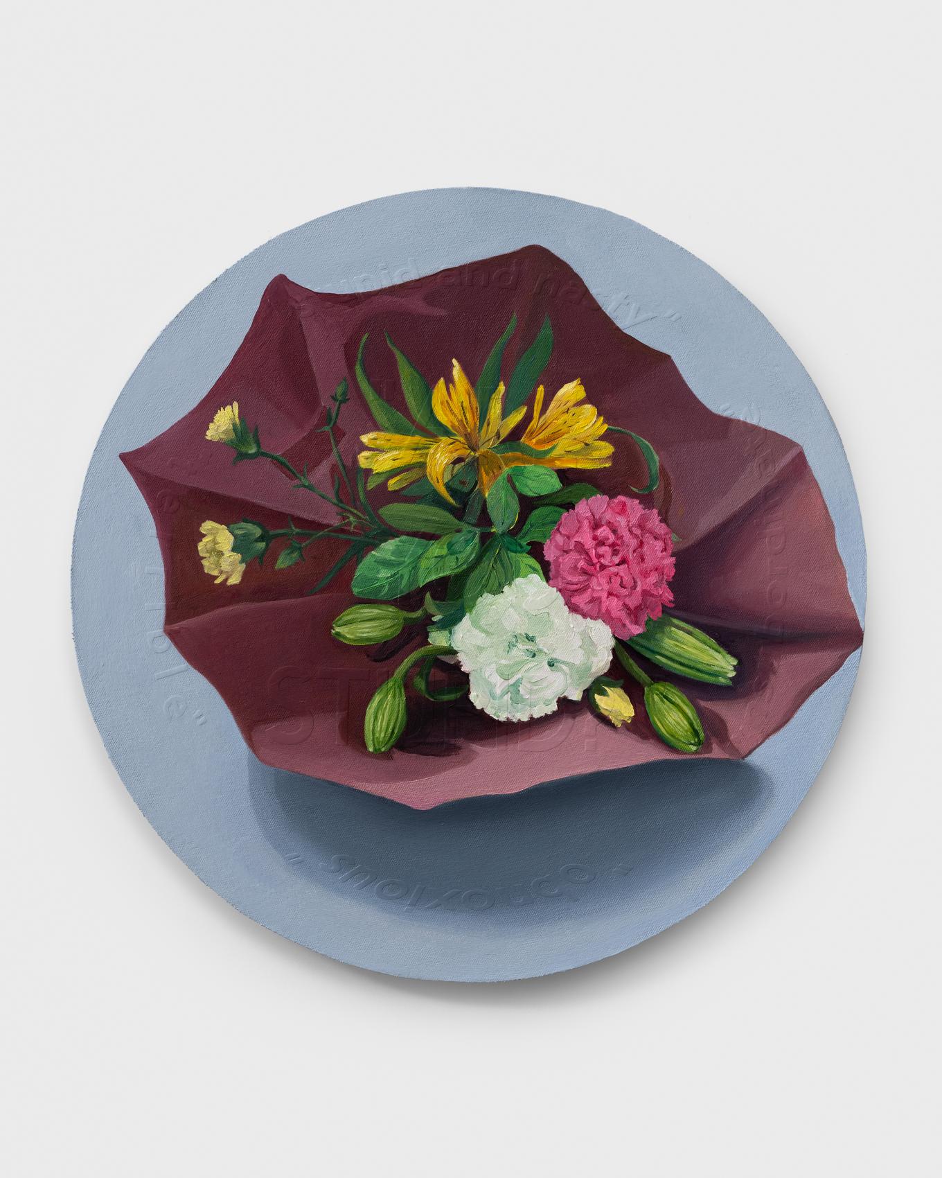 Oil on canvas mounted on wood of multiple flowers