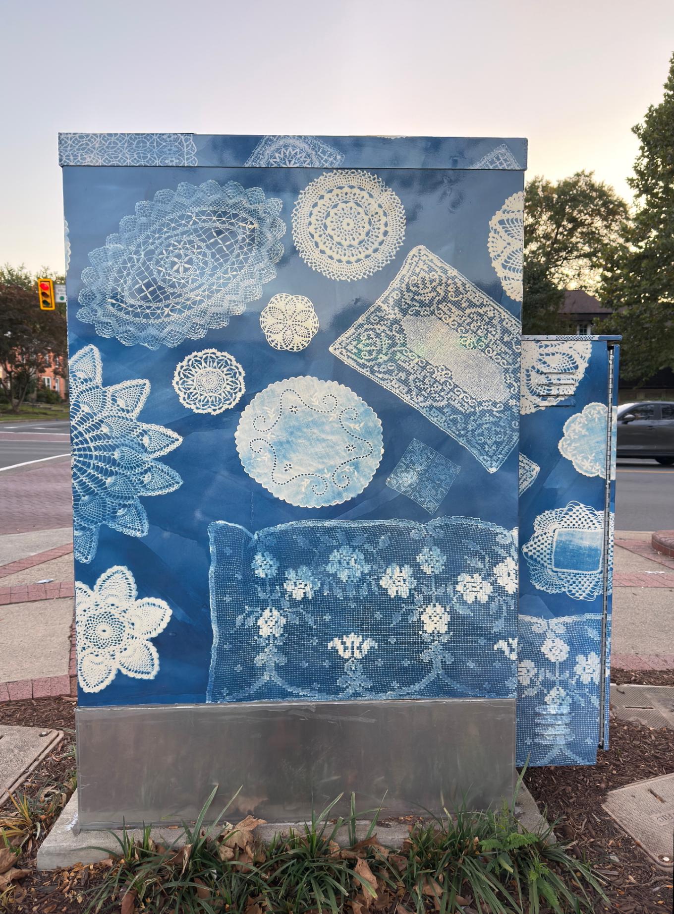 cyanotype design on public metal box 