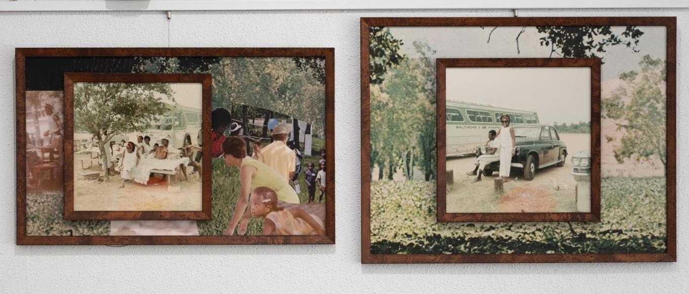 Collage of found imagery and family photographs on paper 