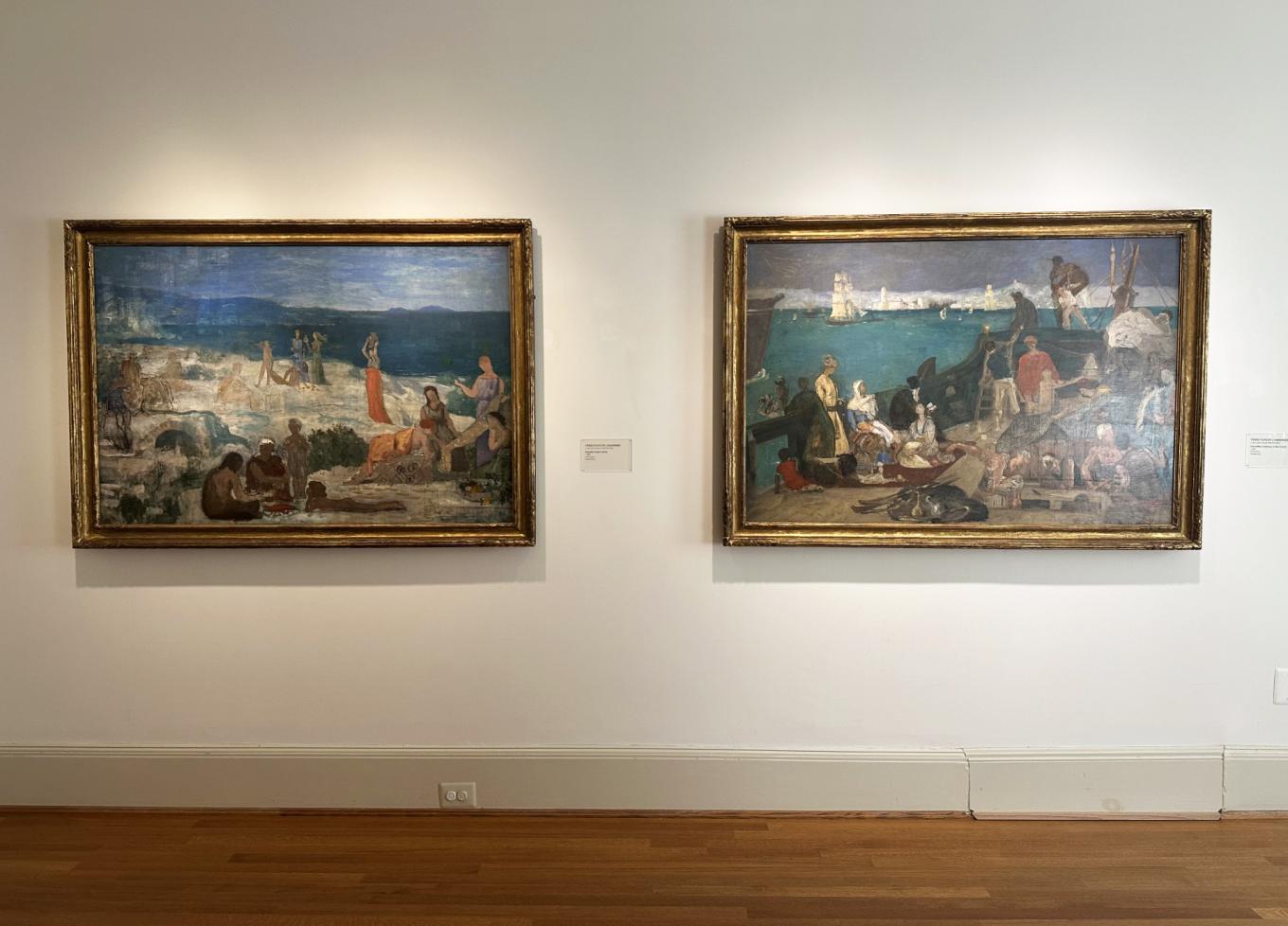 Two paintings by Puvis de Chavannes displayed on a wall next to each other
