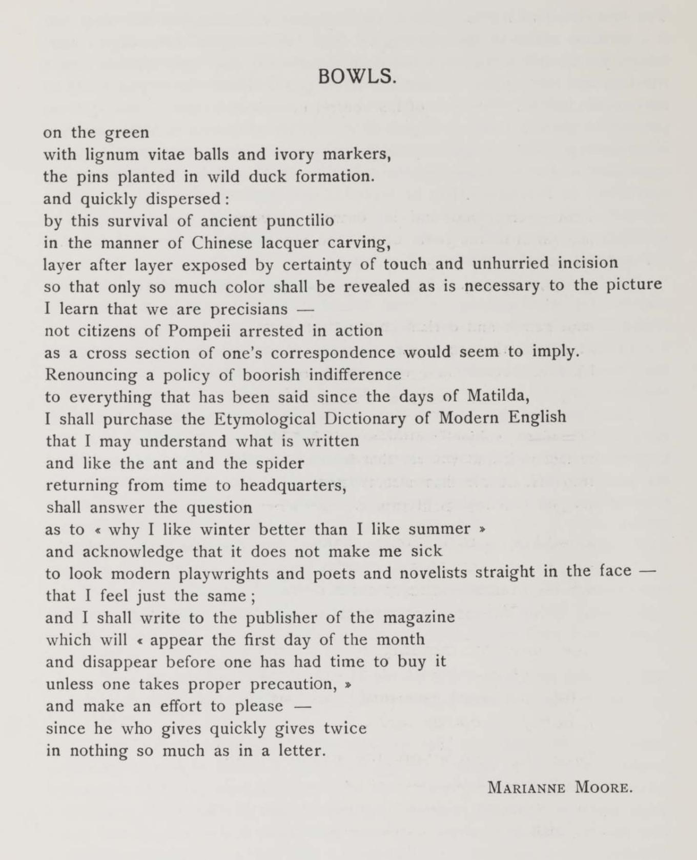 Marianne Moore, âBowls,â Secession, vol. 5 (July 1923): 12.