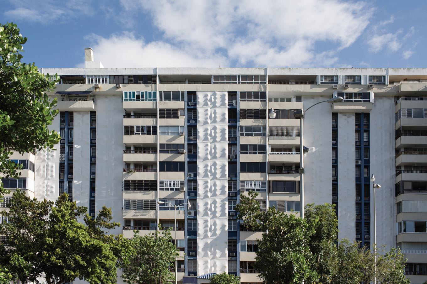 Laguna Gardens building with mural by Zilia Sánchez