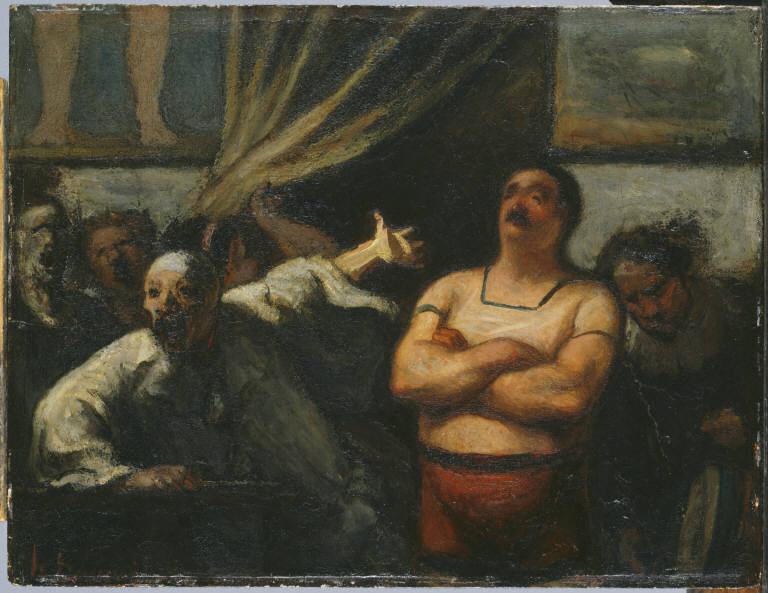 Honoré Daumier, "The Strongman", c. 1865, oil on wood panel, 10-5/8" x 13-7/8", Acquired 1928