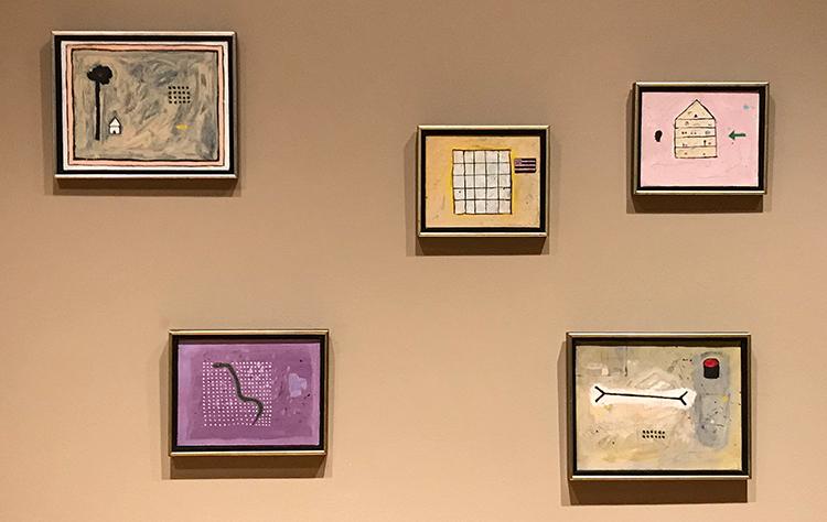Installation view of Gene Davis's "Untitled" works, on view in Ten Americans: After Paul Klee